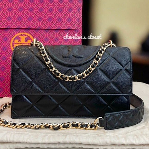 Tory Burch Fleming Black Leather Authentic Shoulder Bag With Gold Hardware - Picture 6 of 15